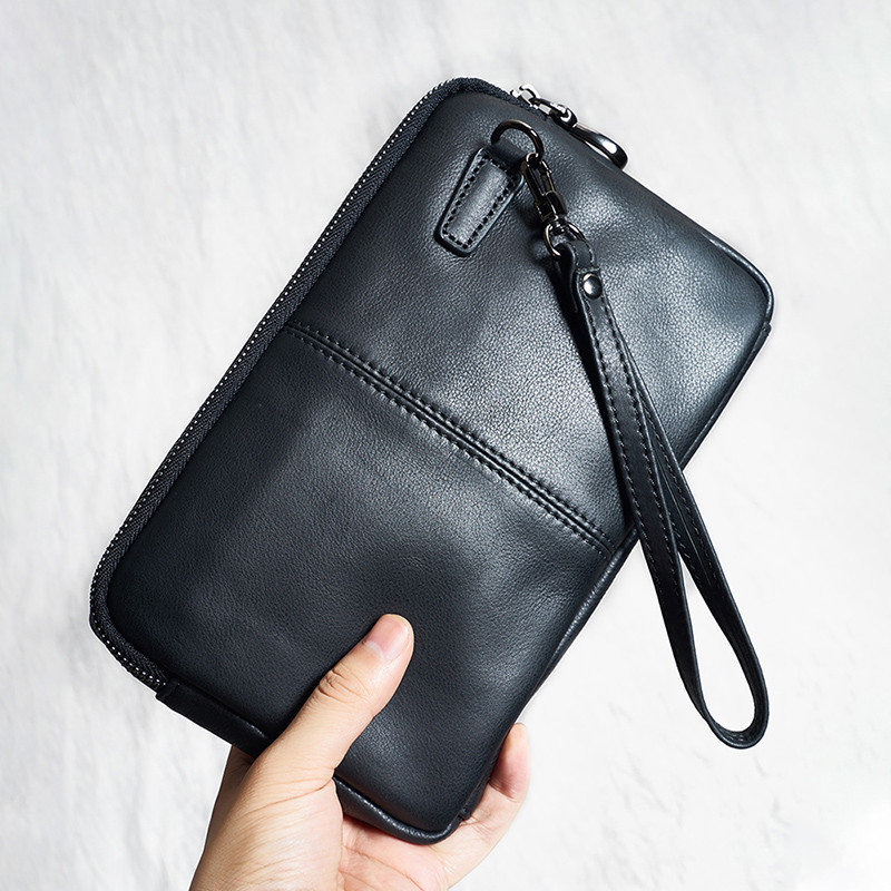 Embreagem masculina de couro genuíno genuíno iPad Mini embreagem Retro Casual ne