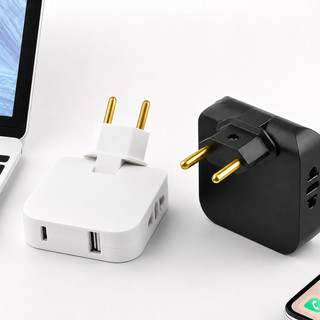 Adaptador Tomada Internacional USB Type C Bivolt Para Celular Notebook Tablet