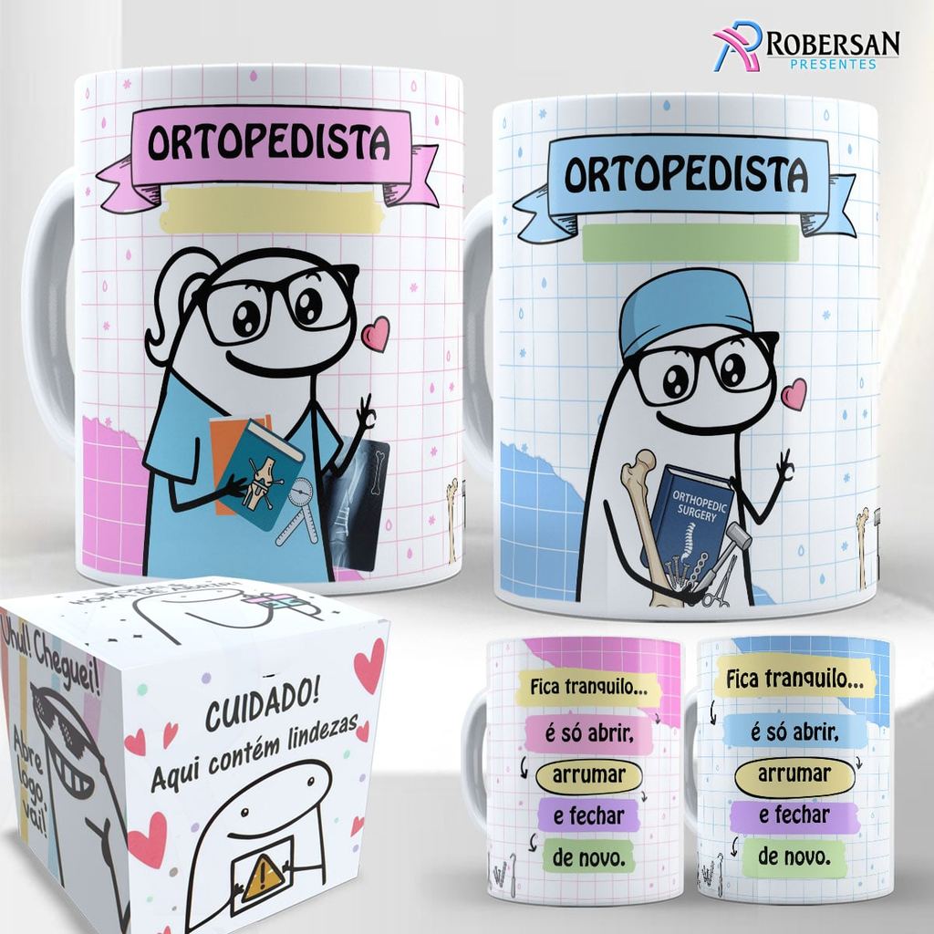 Caneca Ortopedista Flork Porcelana 325ml Presente Médico Ortopedia Divertida Personalizada