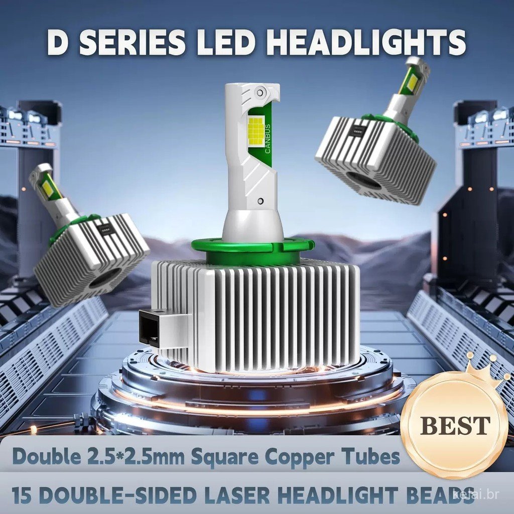 Novos faróis LED da série D com quatro tubos de cobre D1S D2S D3S D4S D5S D8S, luzes LED focadas de alto brilho.