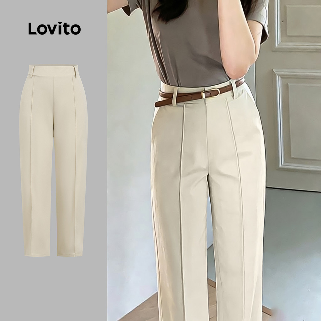 Lovito Calça Casual com Zíper Na Cor Cáqui Claro para a Primavera/Verão L189ED02