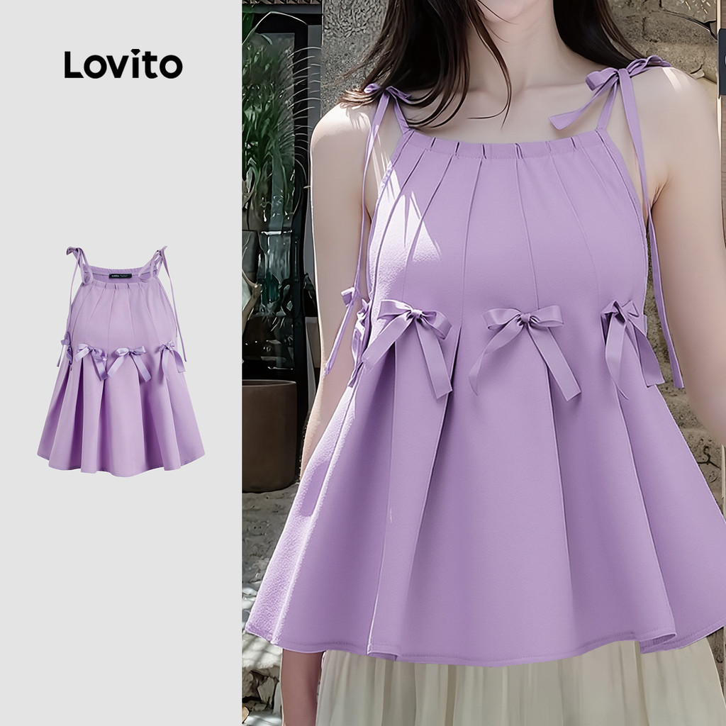 Lovito Casual Top com Amarração Frontal e Design em Renda Primavera/verão Roxo p