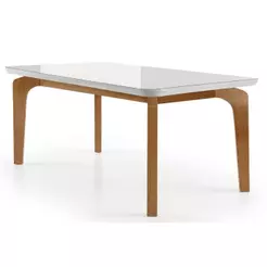 Mesa de Sala Jantar Londrina c/Tampo Madeirado Vidro Canto Reto 180x90cm Imbuia/Off White - Rufato