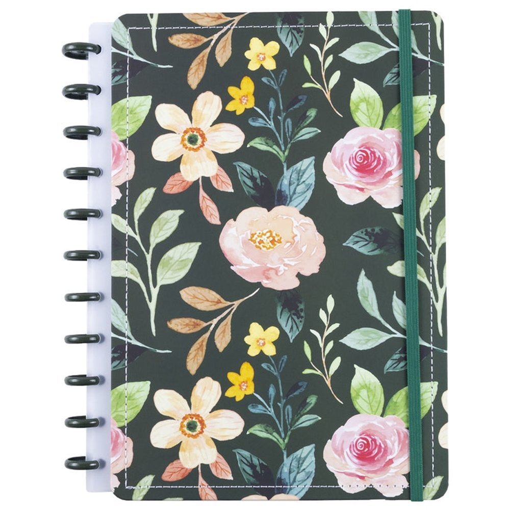 Caderno Disko Garden Grande G Capa Dura Disco Reposicionável Floral
