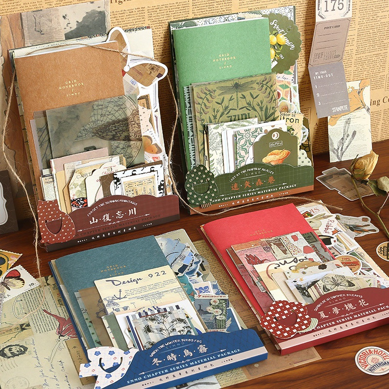 ENWEI 86 peças [Série Vintage Tone] Material de Diário Vintage, Papel de Jornal, Vários Materiais Decorativos, Conjunto