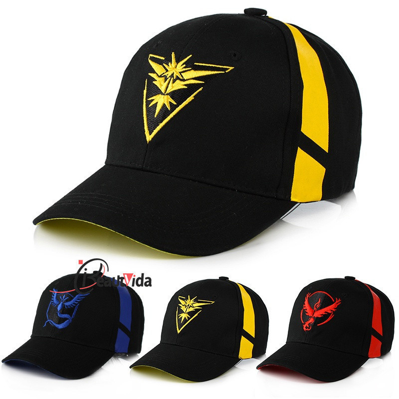 Boné de Beisebol Unissex Team Instinct Pokémon Go Valor Mystic Preto Snapback J6IL