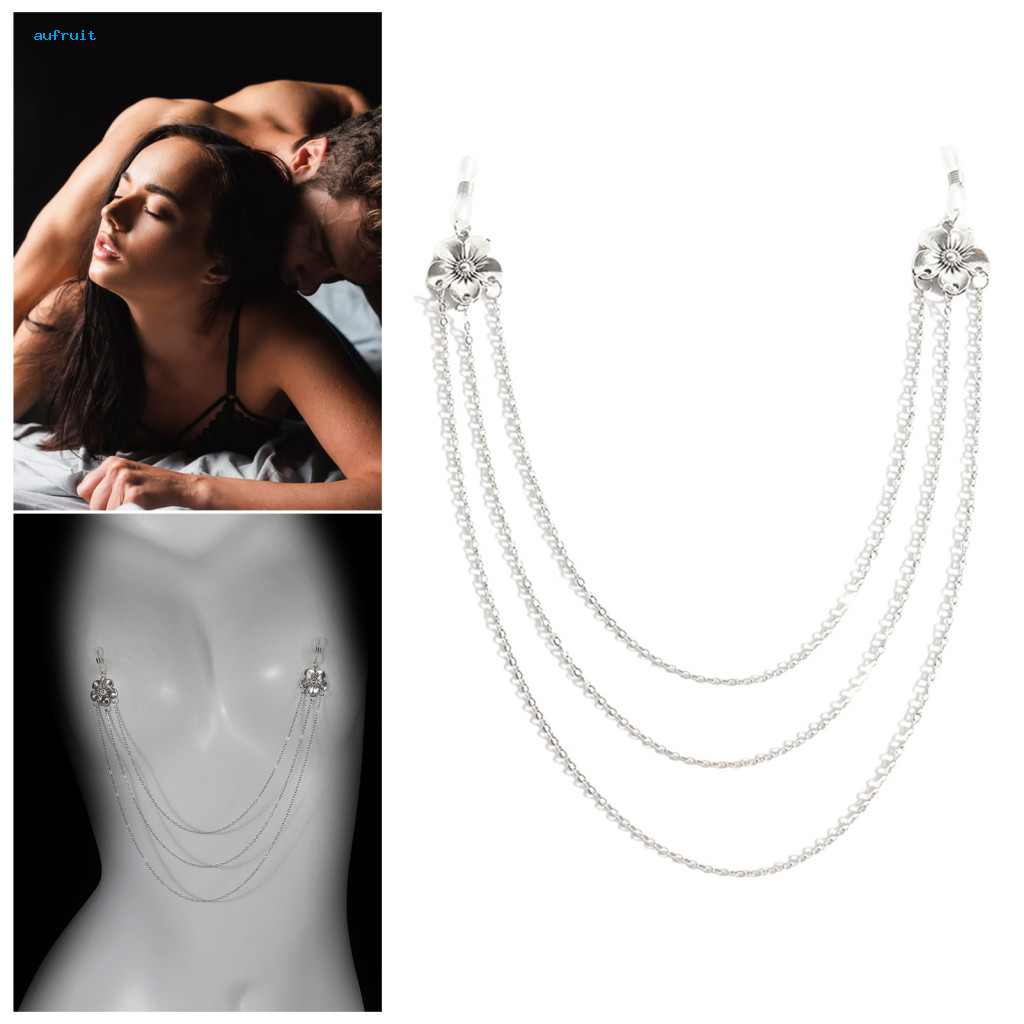 Clip-on Breast Chain Body Embellishment Floral Non-piercing Sexy Layered Jewelry Nipple Accessories for Beach Party Biki