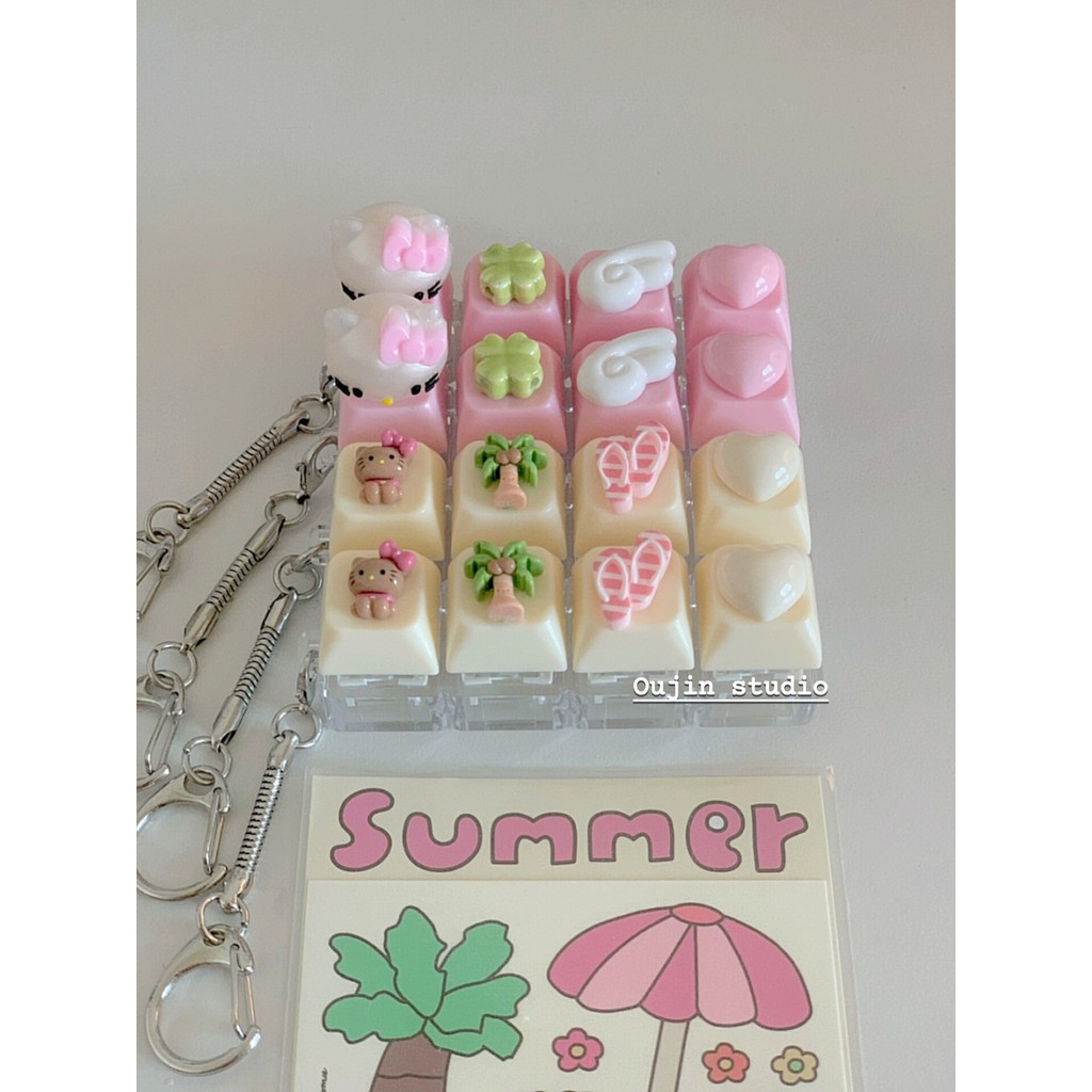 Ins estilo coreano verão tridimensional kt chaveiro menina rosa amor Flip-Flops asas de anjo Keycap pingente pingente