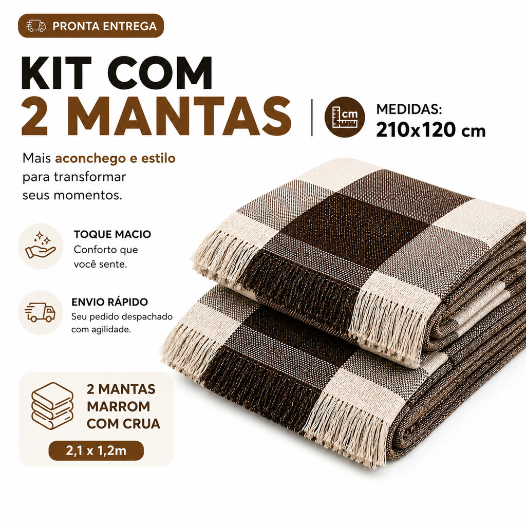 Kit C/2 Mantas Decorativas Para Sofá Tamanho 210X120 Tecido 100% Algodão Casa Nova Elegante