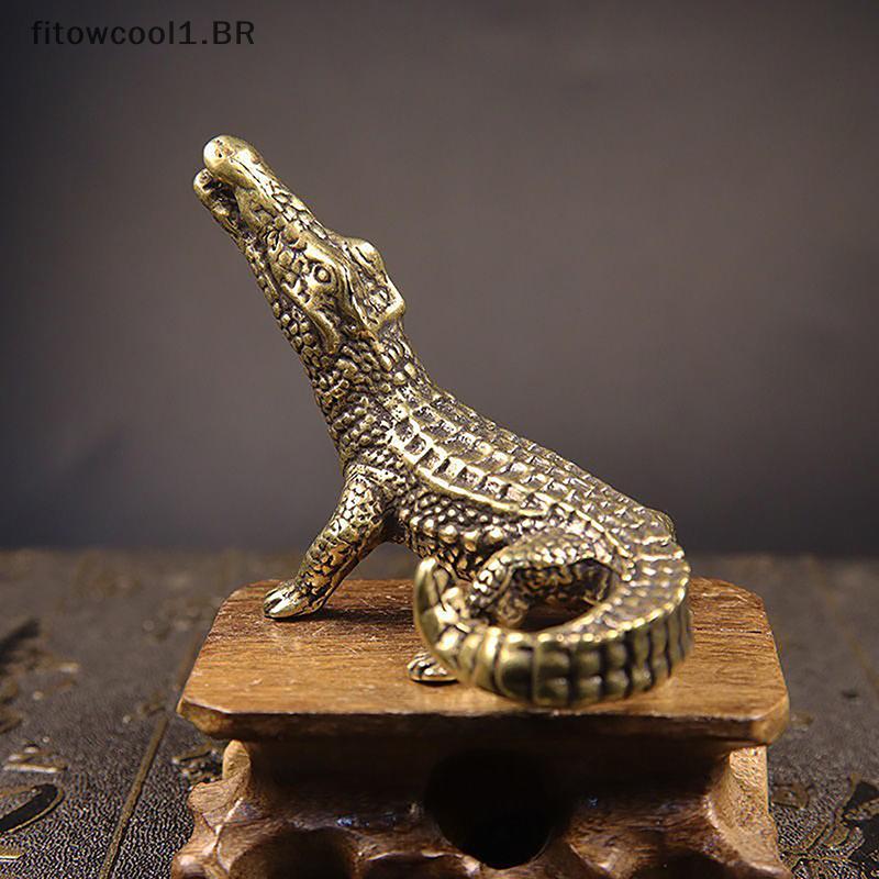 FCBR Estatuetas Em Miniatura De Crocodilo De Bronze Antigo , Mini Estátua De Jacaré , Enfeites De Mesa Para Casa , Decor