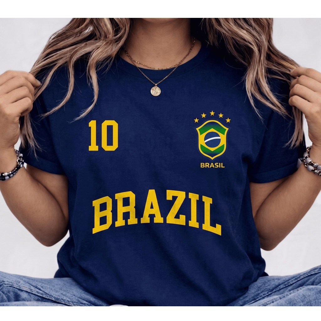 Camiseta T-Shirt Brasil Estampa 10 Torcedora Copa Do mundo Seleção Brasileira Tendência Streetwear Confortável