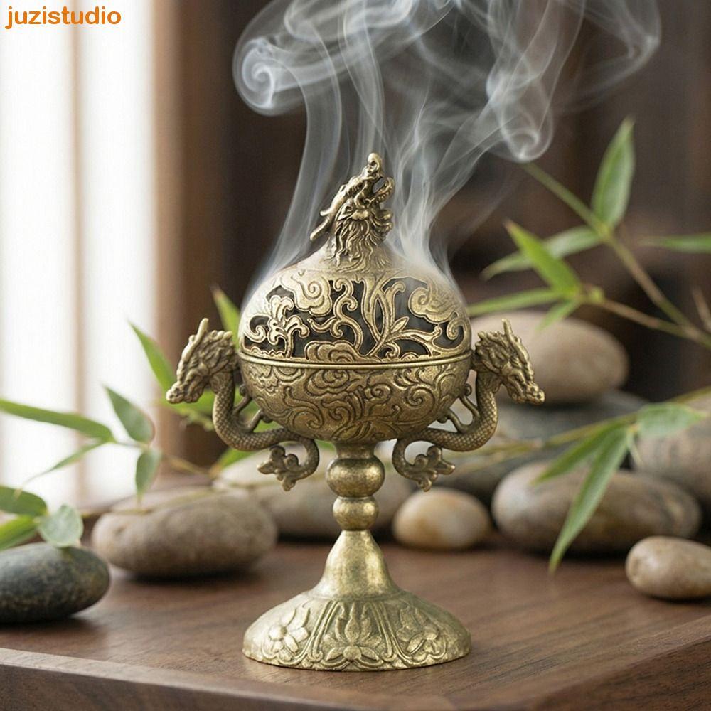 Queimador De Incenso De Liga JUZISTUDIO , Suporte Metal Oco Vintage , Dragão Duplo