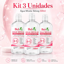 Kit Água Micelar BelVeg 500ml Limpeza Facial Suave Remove Impurezas e Maquiagem