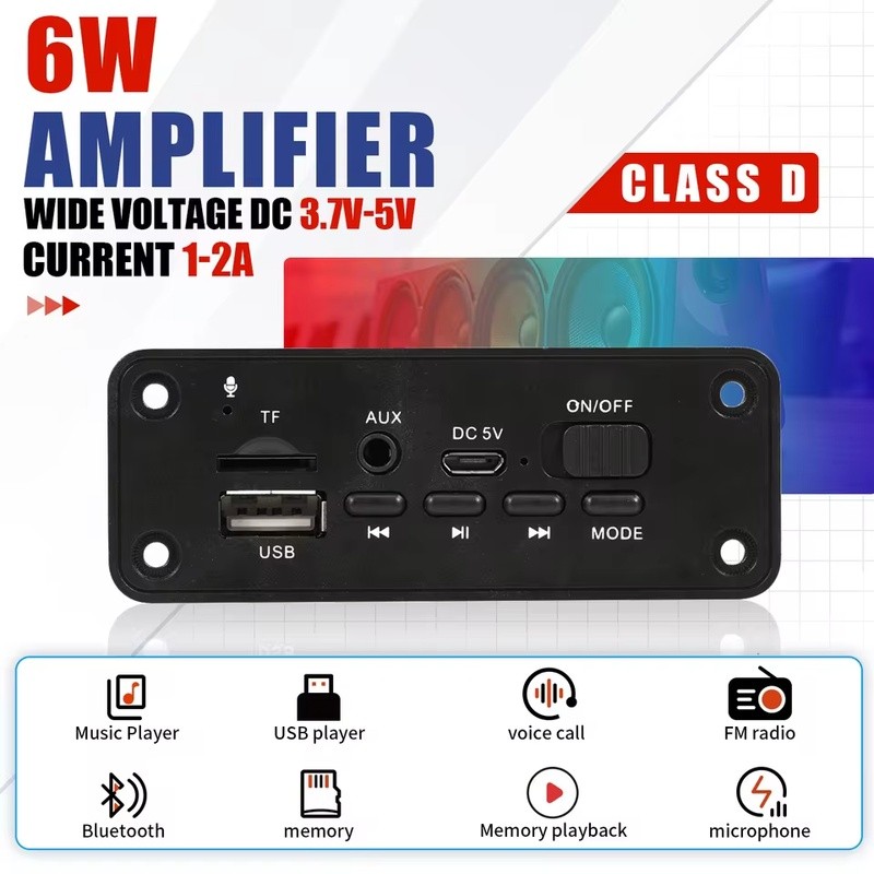 Módulo Bluetooth Placa MP3 Música Sem Perdas USB 6W Carro 5V Gravador Chamada Rádio Formato Decodificador FM
