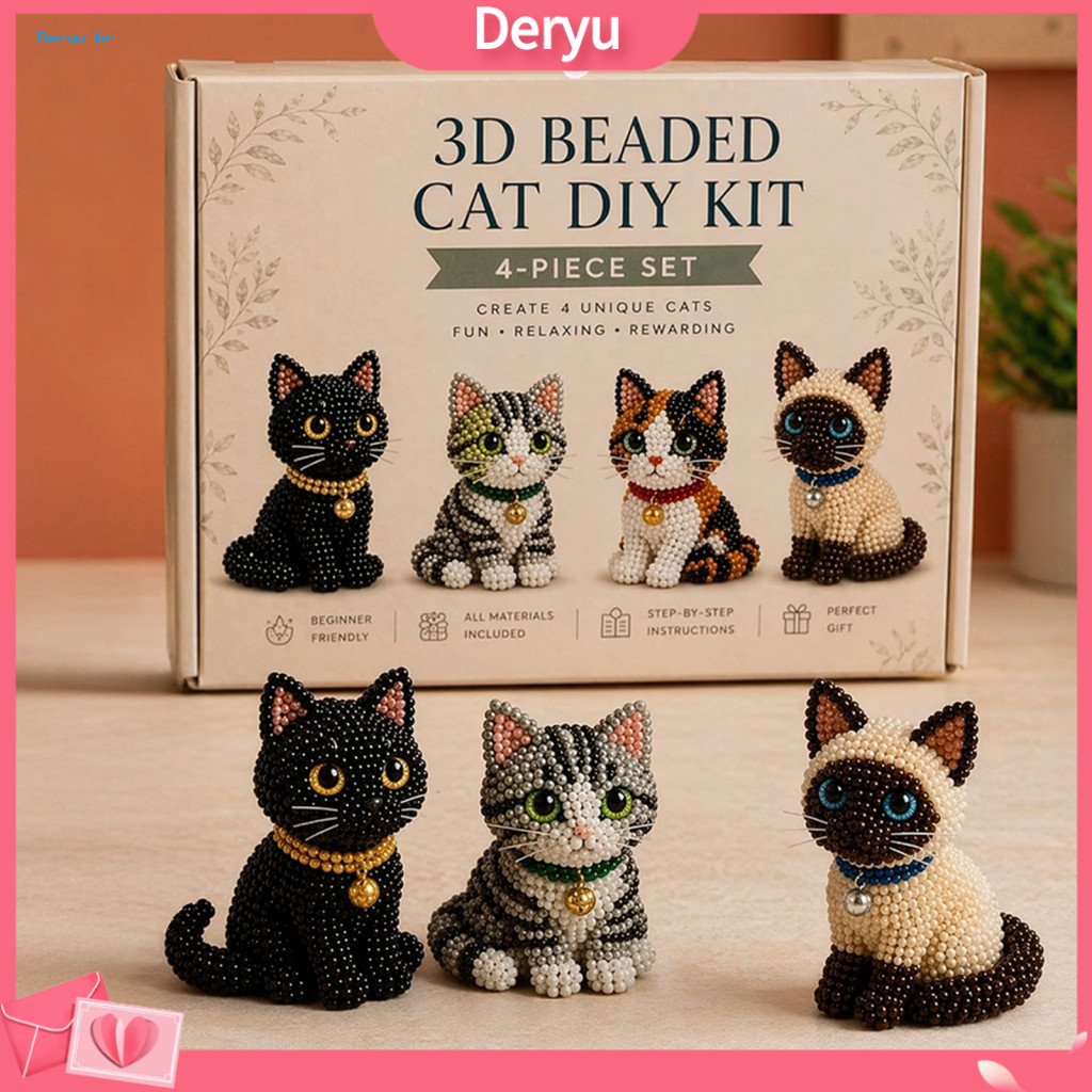 Diy Miniature Beaded Craft Kit Tiny 3d with 4 Cute Designs – Easy Beading for Beginners Kids Fun Handmade Beadwork Set