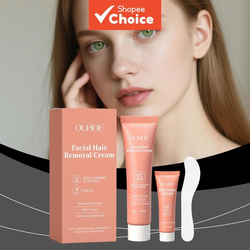 Kit de Depilação Facial Suave 50 g + 10 g com Raspador – Hidratante, Suavizante e Hidratante para uma Pele Limpa e