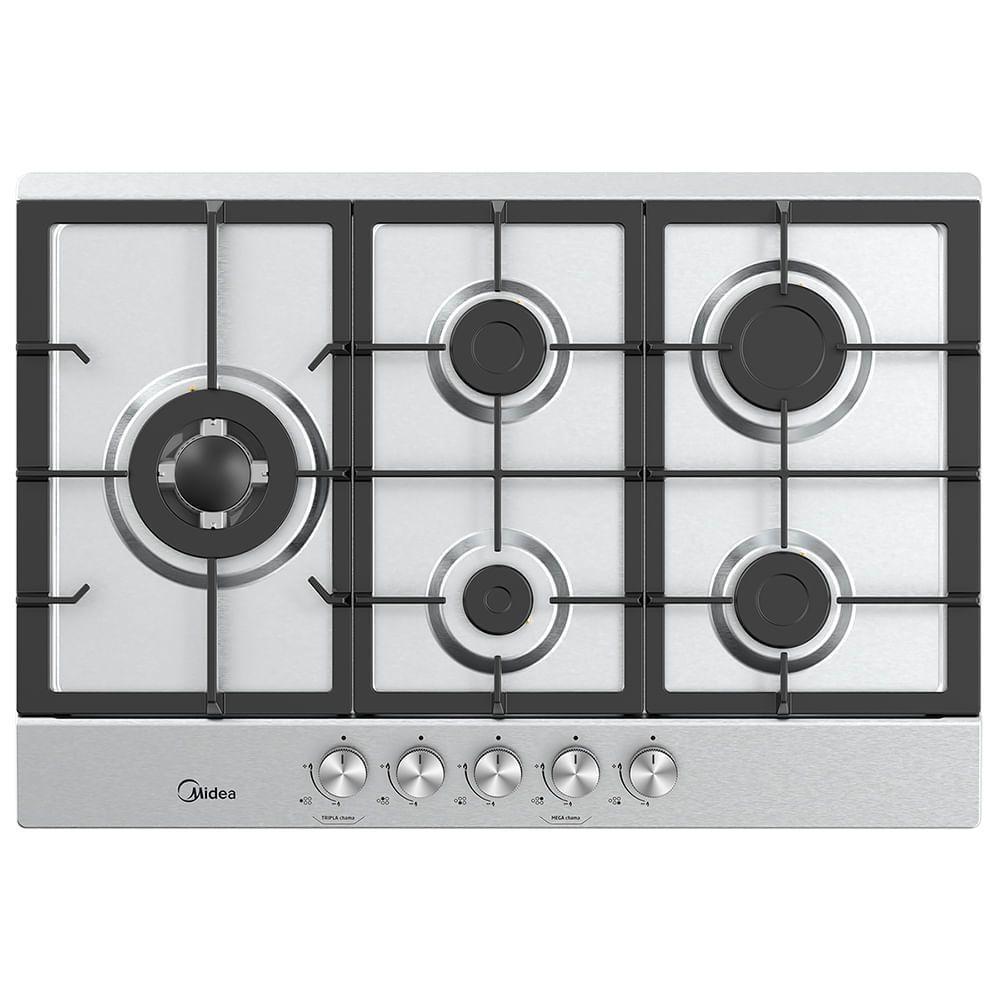 Cooktop a Gás Midea CYB5B 5 Bocas Inox com Mega Chama Trempe em Ferro Fundido Bivolt