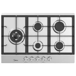 Cooktop a Gás Midea CYB5B 5 Bocas Inox com Mega Chama Trempe em Ferro Fundido Bivolt