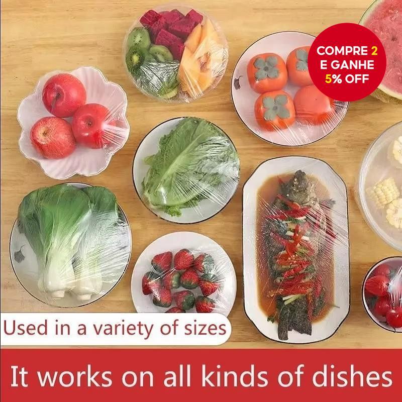 Novo Pacote com 100 Peças de Cobertura Descartável para Alimentos - Filme Plástico de Grau Alimentar, Saco Plástico para