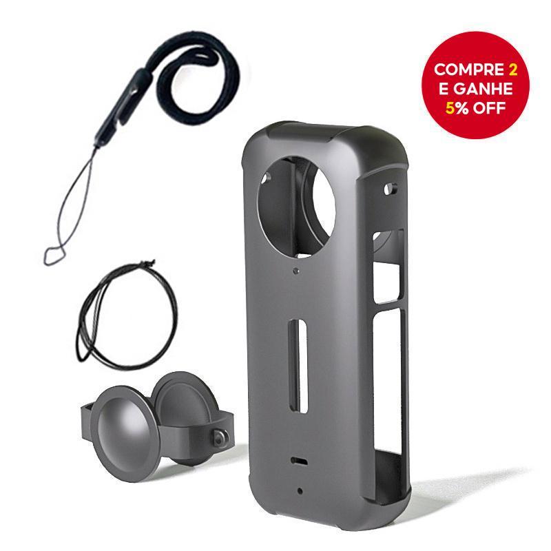 Capa Protetora de Lente de Silicone Macio + Capa do Corpo para Câmera Panorama Insta360 X3 - Acessório para Câmera de