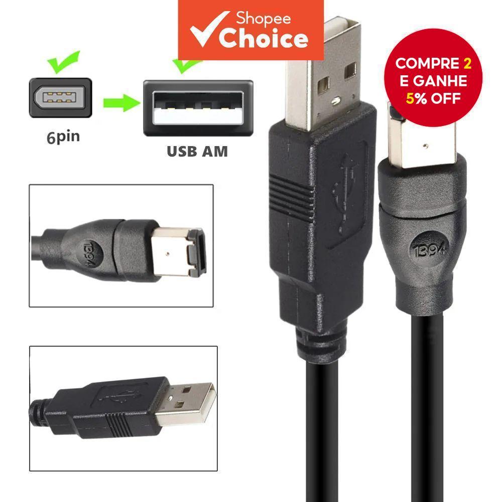 Cabo padrão de fio de cobre IEEE400 1394 Firewire USB AM para 6P, conexão de placa de som USB para 1394.