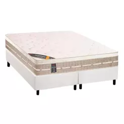 Cama Box King: Colchão Molas Bonnel Castor Tecnopedic Premium + Base CRC Suede White(193x203)