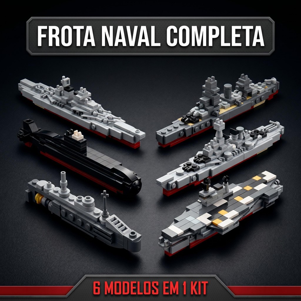 Blocos de Montar de Mini Navios Militares, 6 Modelos: Couraçado, Porta-Aviões, Submarino, Colecionáveis em Miniatura, En