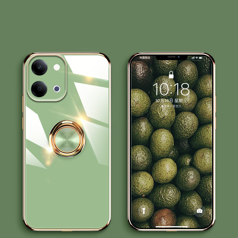 Capa De Telefone Para VIVO IQOO Z11 Turbo Traseira Brilhante Galvanizada Sucção Magnética Suporte De Anel De Metal Z11X 