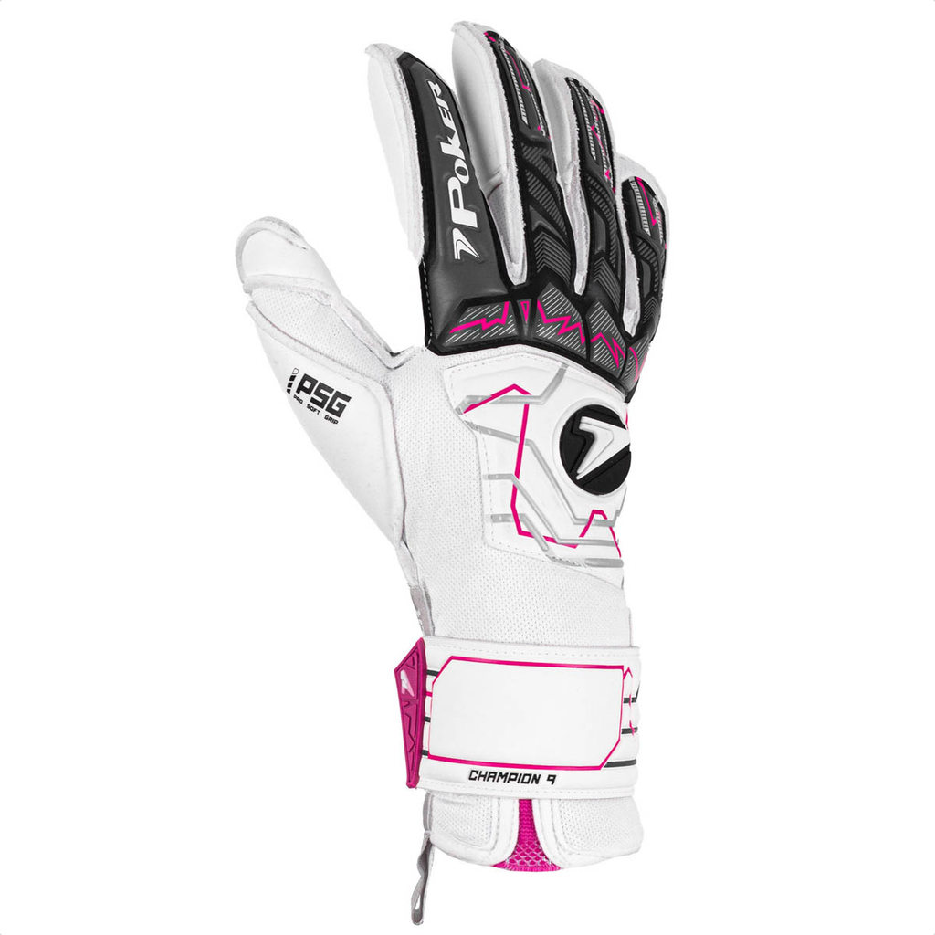 Luva de Goleiro Poker Campo Profissional Champion 9 Branco Preto e Rosa - Adulto · foto 2