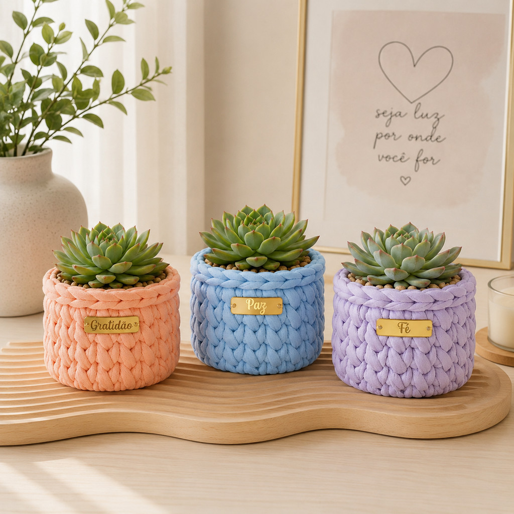 Cesto Mini Cachepô Candy Colors Sentimentos Base Acrílica Decoração Vaso Cachepot Para Suculenta