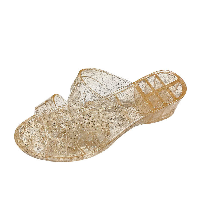 Nova moda feminina geléia temporada sandálias chinelos de salto alto na moda senhoras chinelos dedo do pé aberto chinelo