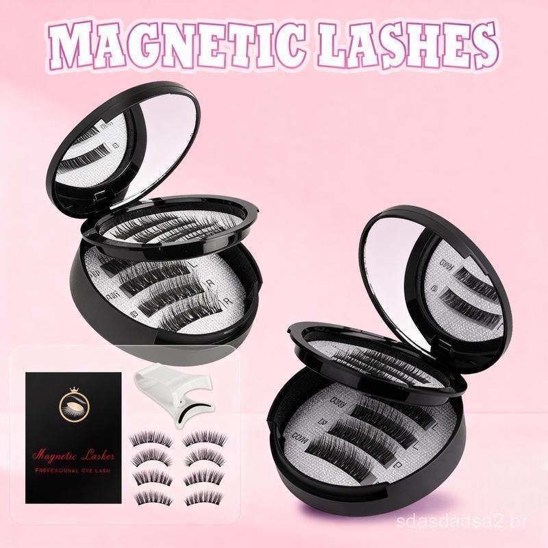 Kit de Cílios Magnéticos - Cílios em Cluster com Aplicador, Curvadores de Cílios e Kit para Sobrancelhas, Sem Cola, Impe