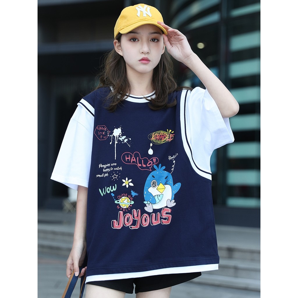 Camiseta de manga curta de algodão puro para meninas grandes, estilo ocidental, roupas fofas de verão para crianças, 12 