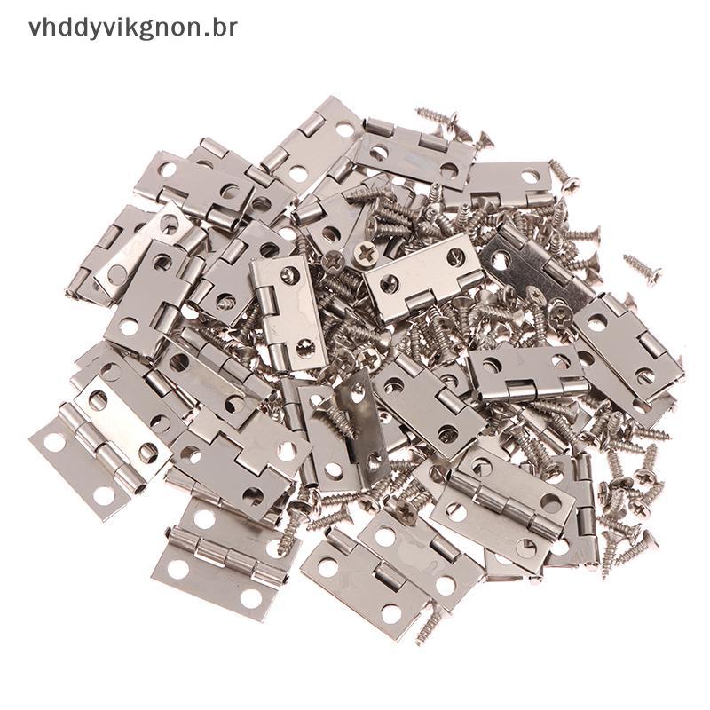 vhddyvikgnon 50 Dobradiças + 200 Parafusos Ferro Ouro Prata Bronze 4 Furos Durável Móveis Ferragem Mini Dobradiça Decora