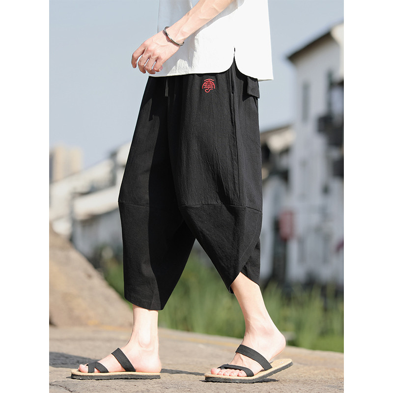 Verão Retro calças cortadas estilo chinês calças masculinas gordura solta tamanho grande Harem calças Hip Hop cenoura ca