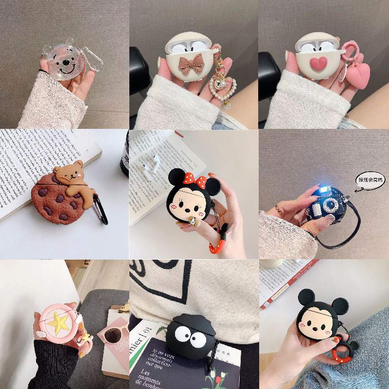 Capa Protetora para Fone de Ouvido Sem Fio 3D Minnie Mickey Lenovo HT38 Airpods Pro 6 Acessórios para Fone de Ouvido QER