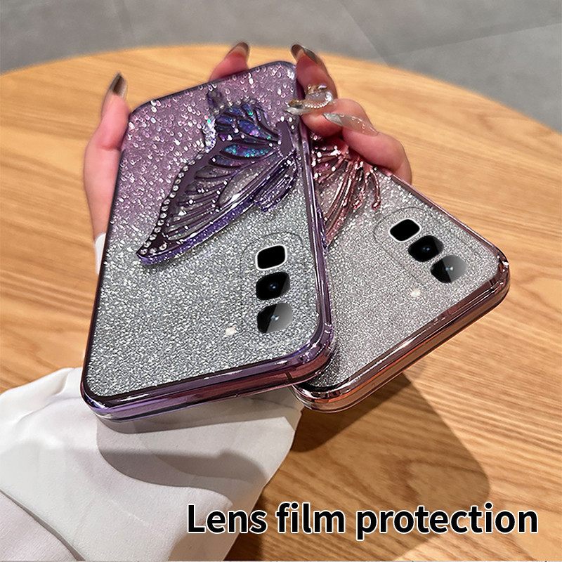 Capa De Telefone Para infinix Hot 70 4G 5G Traseira Areia Movediça Glitter Borboletas 3D Com Suporte Brilhante De Perfur