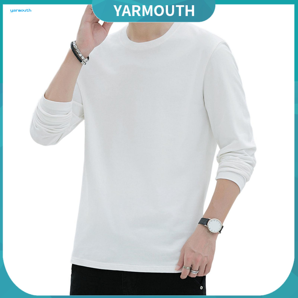 Solid Color Men Shirt Long Sleeve Top Men's Round Neck Autumn Pullover Thin Casual Lightweight Regular Fit for Everyday