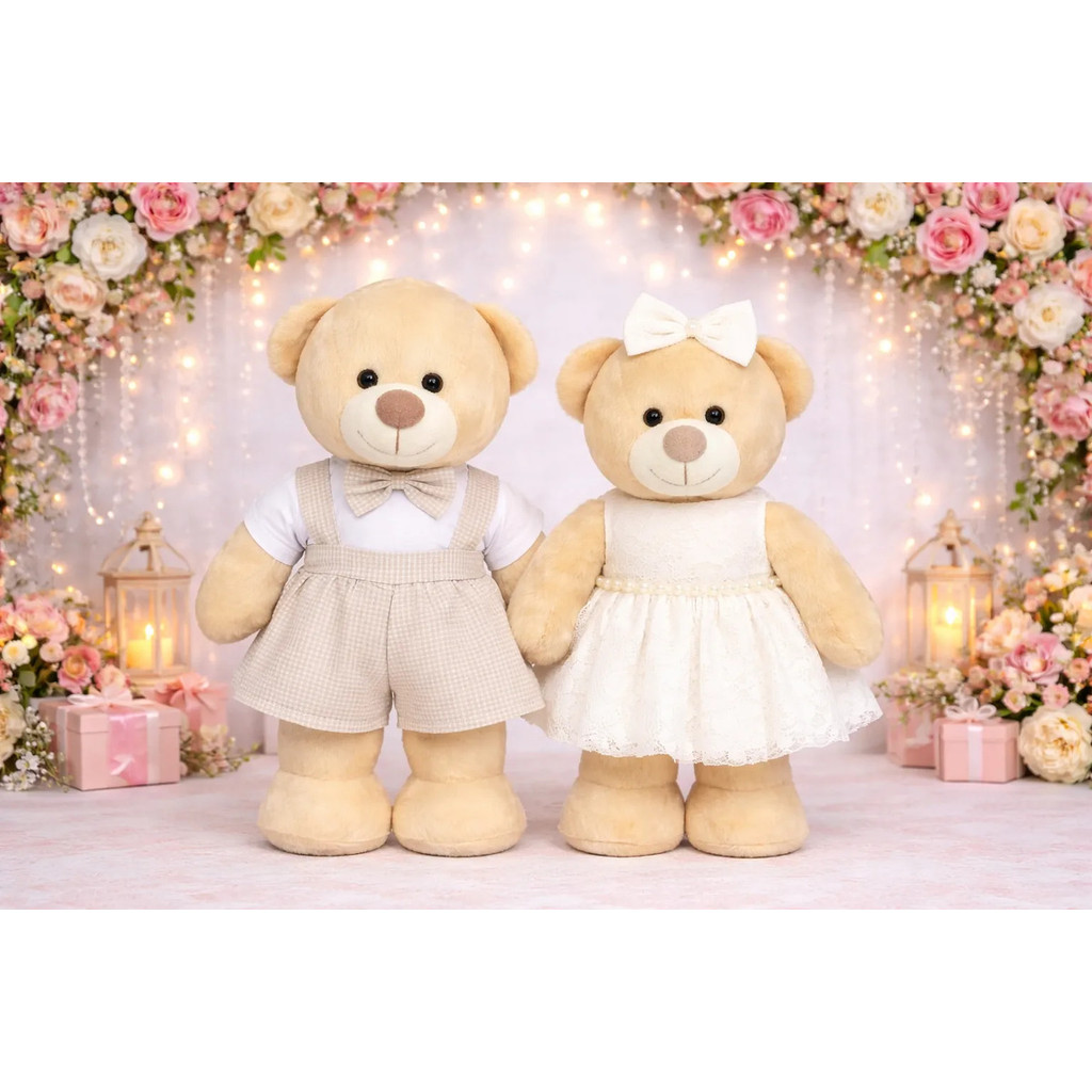 Casal Urso Chá Revelação 20 Cm Fixo Em Pé - Neutro