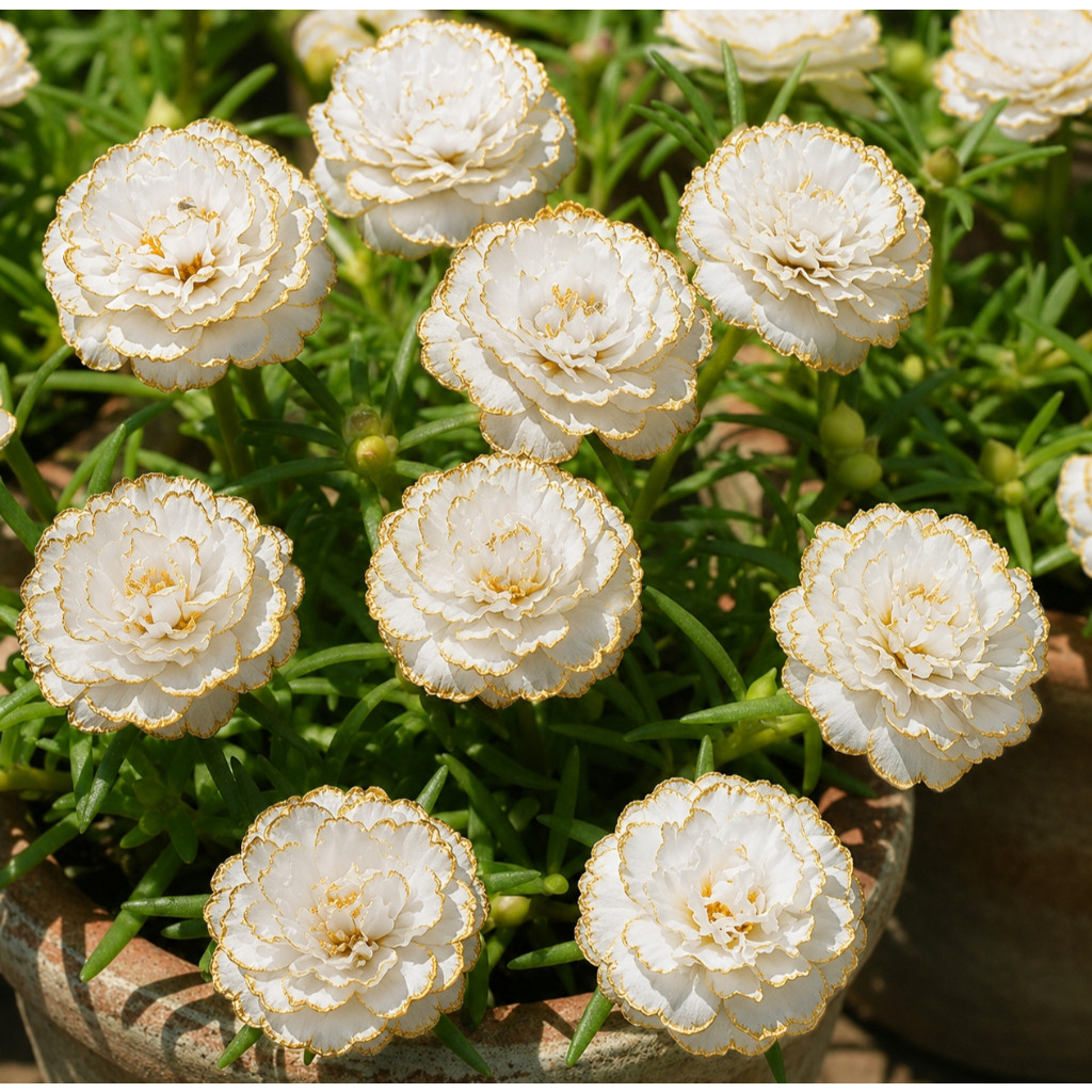 Semeie: 30 sementes Portulaca Onze Horas Branca Dourada Flores Triplas Raras para horta caseira — imagem 2 de 2