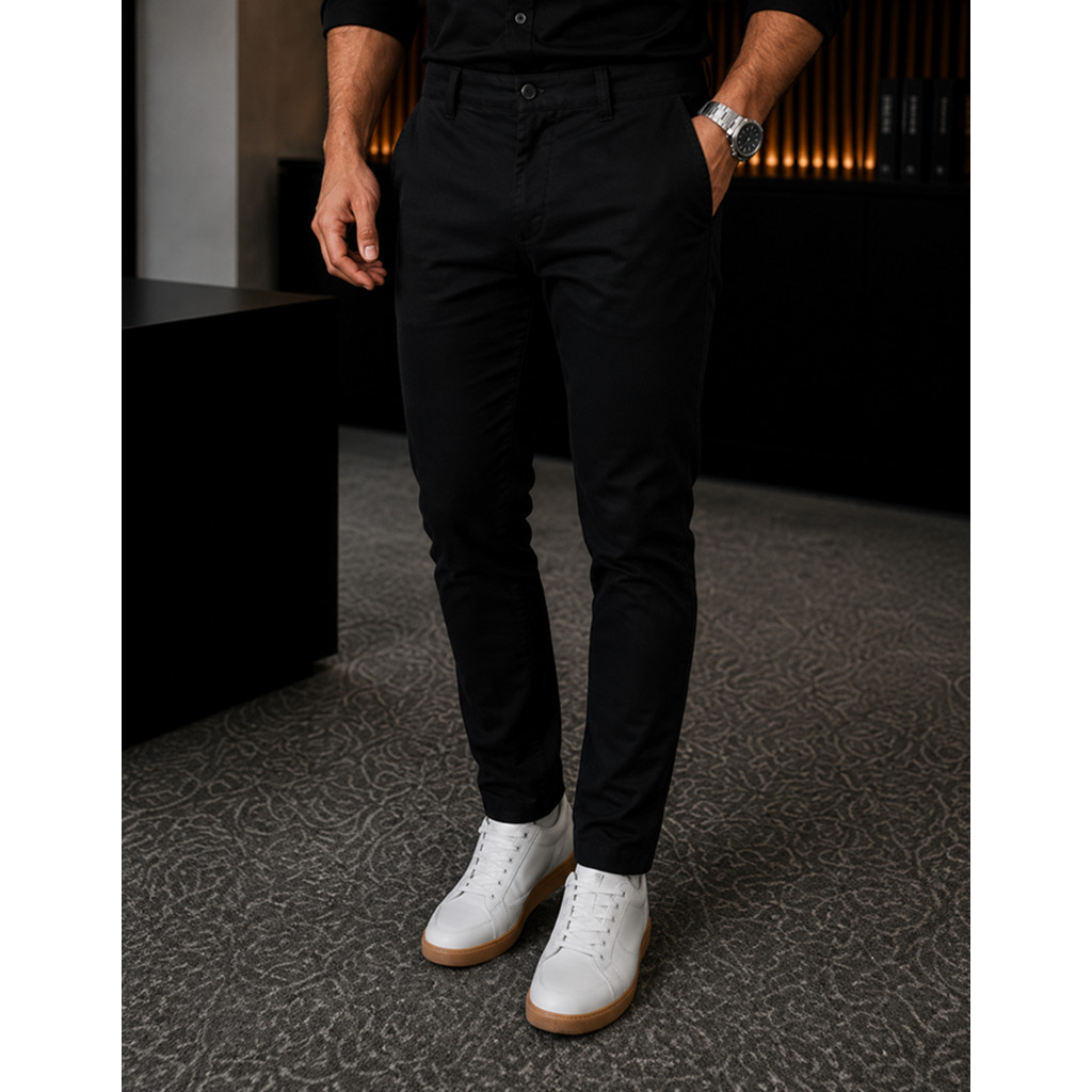 Calça Sarja Sport Fino Masculina Social Slim Bolso Faca Embutido Lycra Básica Chino Alfaiataria