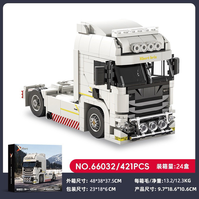 Brick Yue 66032 Trailer de caminhão de estilo europeu compatível com veículos de engenharia Lego Montagem educacional in