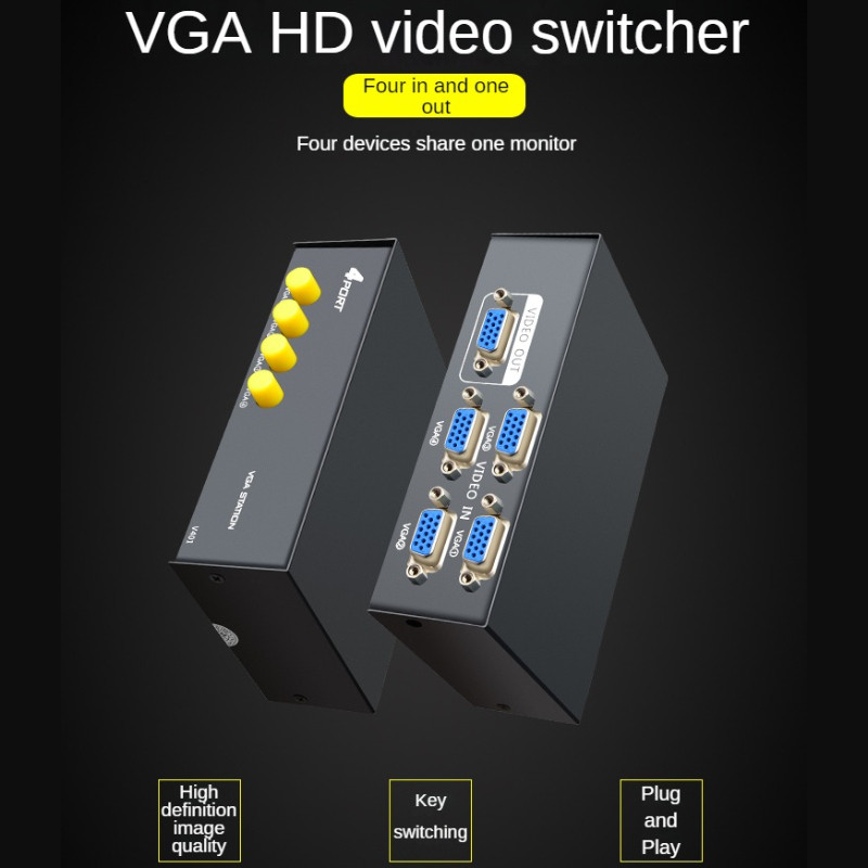 Comutador De Vídeo VGA 4 Em 1 Saída De Exibição De Comutação De Tela De Computador Múltiplo Fairybey