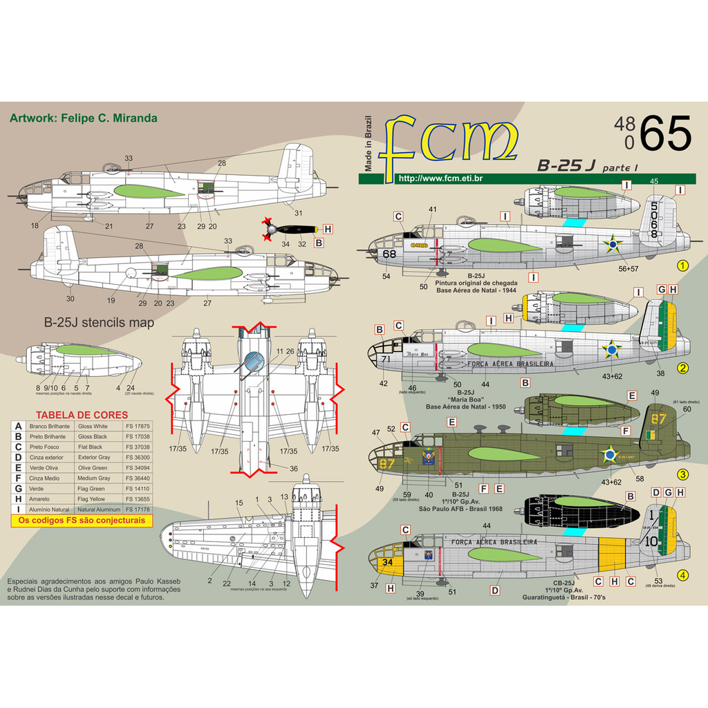 Decalque North American B-25 B/J Mitchell Decal Fcm 48065 1/48 Plastimodelismo