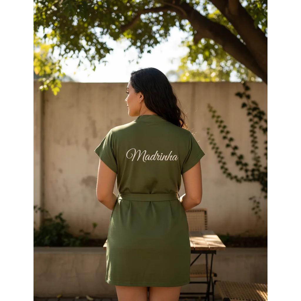 Robe Hobby verde oliva tecido luxo sem brilho