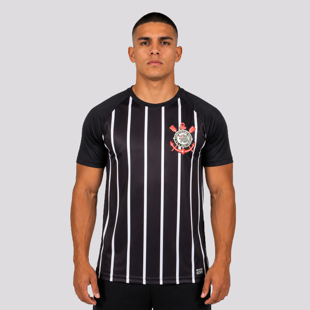 Camisa Corinthians Fitness Raglan Preta