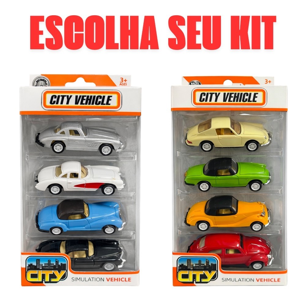 Conjunto de Carrinhos City Vehicle 4 Peças – Mini Veículos Infantil (Escolha o Pack)