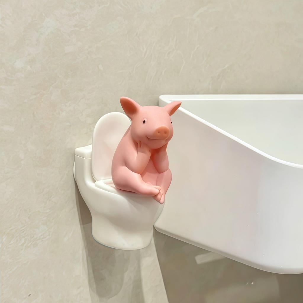 [Jogo de banheiro] Decoração de banheiro de leitão de vinil rosa Decoração criativa Sapo pequeno Decoração emocional par