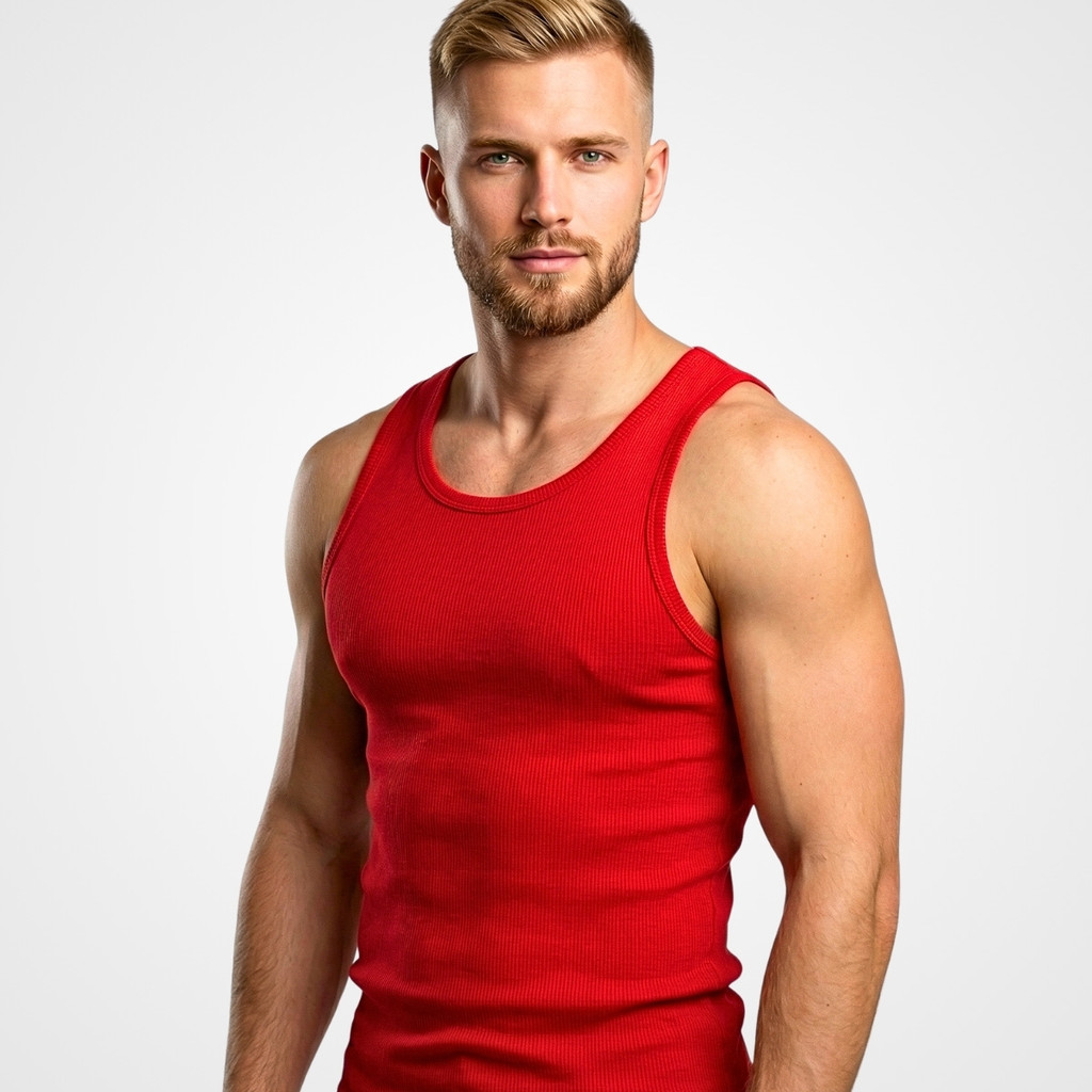 Regata Masculina Fitness Academia Treino Esportivo Slim Ajustada Casual Premium Confortável Vermelha