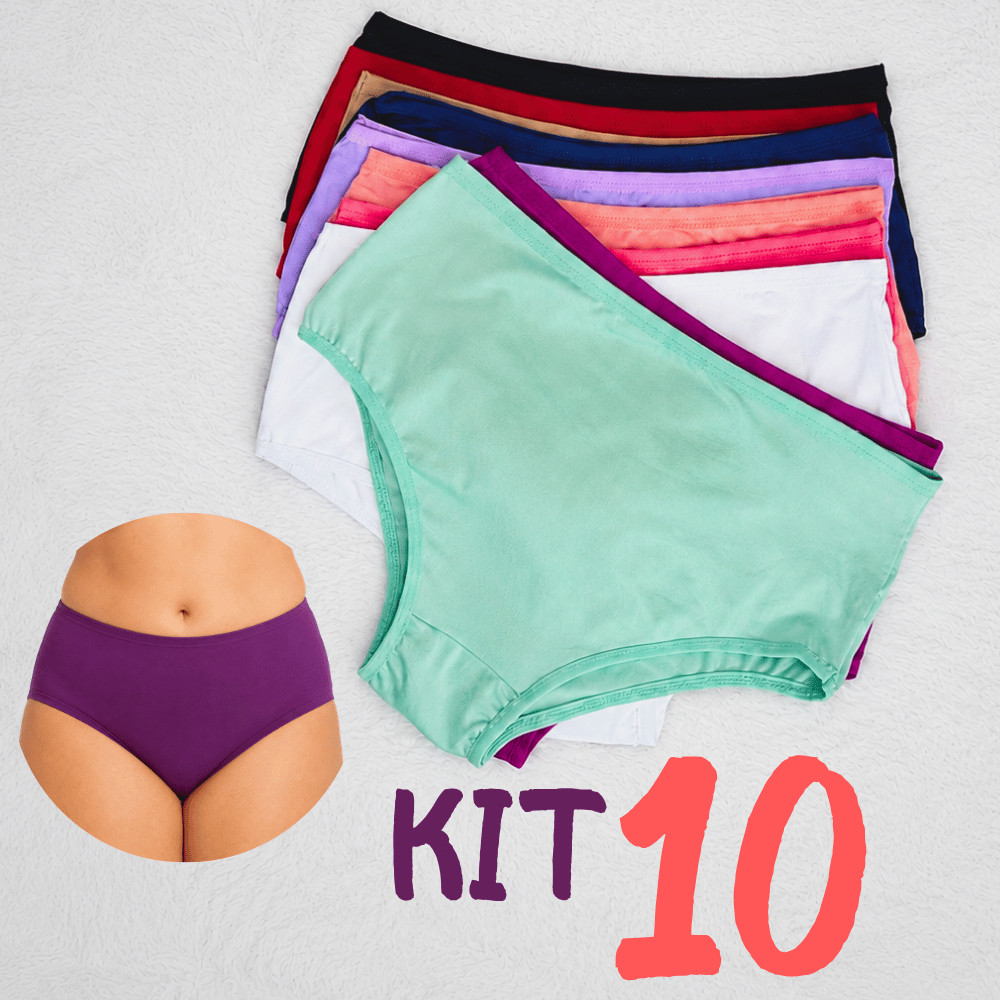 Kit 10 Calcinhas Calçolas Cintura Media Básicas Lisa Plus Size Microfibra Confortável